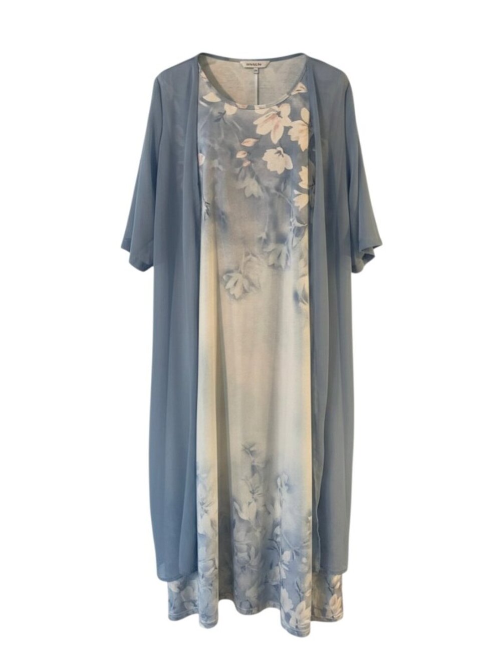 Sleeveless Dress with Sheer Cardigan Light Blue/White Floral Women's Size Large